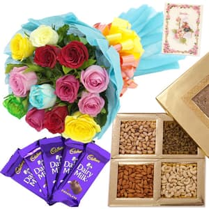 Bunch of 15 Mix Rose and 500gms Dry Fruits
